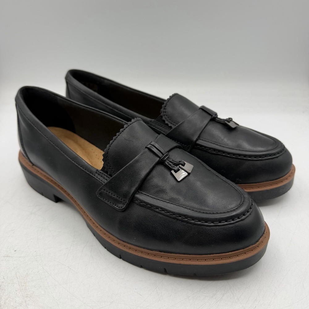 Clarks Westlynn Bella Loafers Womens Sz 10 W WIDE Black Leather Slip On Shoes